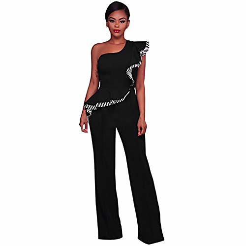 

elegant jumpsuits for women ruffle one shoulder high waist clubwear long wide leg pants jumpsuit rompers (black, s)