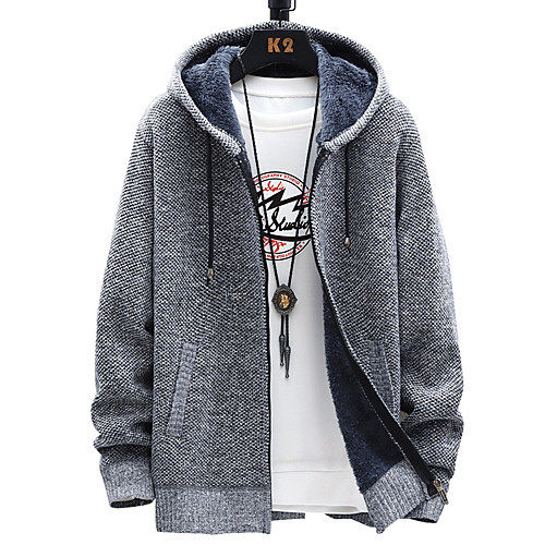 

Men's Solid Color Sweater Long Sleeve Sweater Cardigans Hooded Wine Khaki Light gray