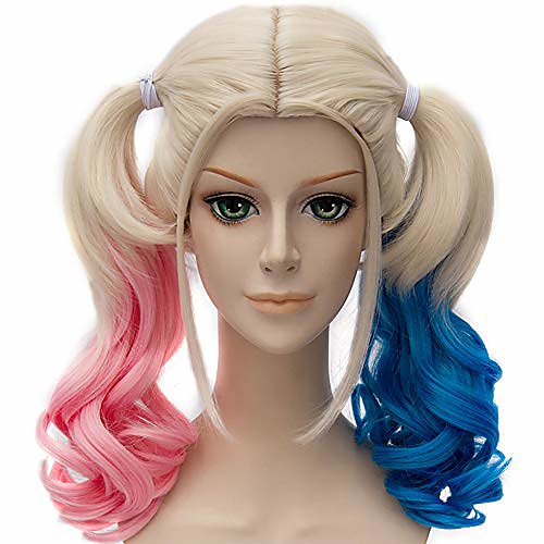 

probeauty ponytail wigs blonde pink blue ponytail wavy synthetic cosplay wig (long pink blue mix blonde)