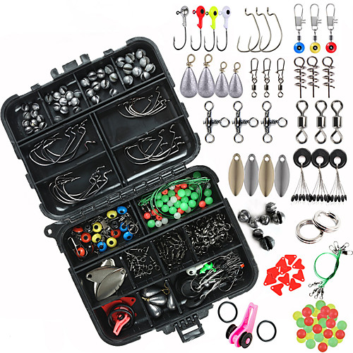 

188pcs fishing accessories kit, including jig hooks, bullet bass casting sinker weights, fishing swivels snaps, sinker slides, fishing set with tackle box