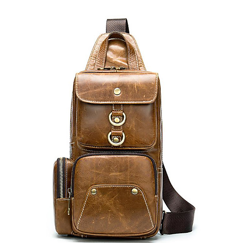 

Men's Bags Cowhide Sling Shoulder Bag Chest Bag Zipper Daily Going out MessengerBag Dark Brown