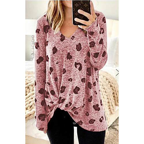 

Women's Blouse Shirt Heart Long Sleeve Print V Neck Tops Basic Top Blushing Pink Green Gray