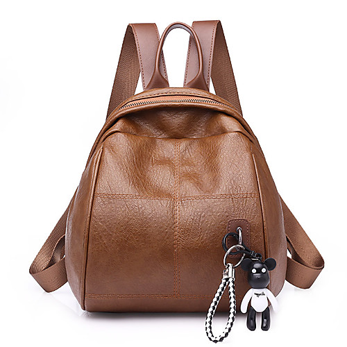 

Women's Polyester PU School Bag Mini Backpack Large Capacity Waterproof Buttons Zipper Solid Color Daily Backpack Dark Brown Black