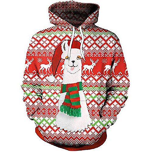 

men's ugly christmas funny pockets long sleeve pullover hoodie alpaca 3d printed sweatshirt xmas deer s