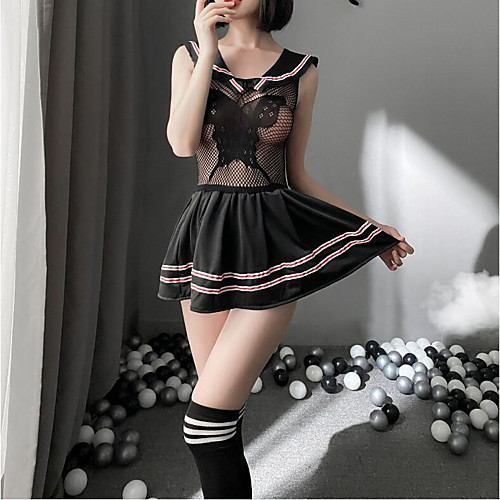 

Women's Mesh Lace Babydoll & Slips Uniforms & Cheongsams Suits Nightwear Solid Colored Black One-Size