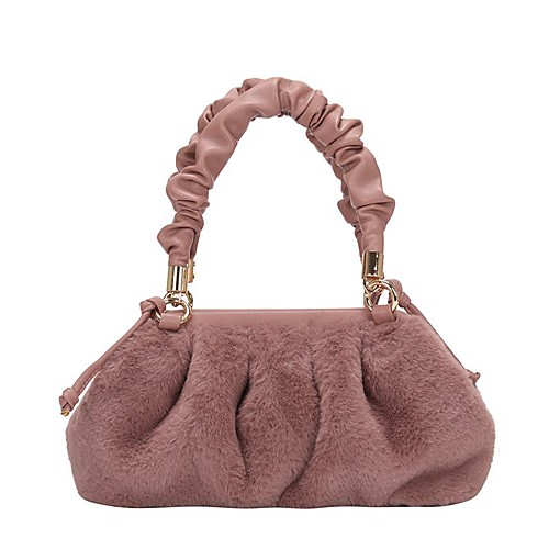 

Women's Bags Faux Fur Crossbody Bag Zipper Daily Outdoor Handbags Baguette Bag MessengerBag White Black Blue Blushing Pink