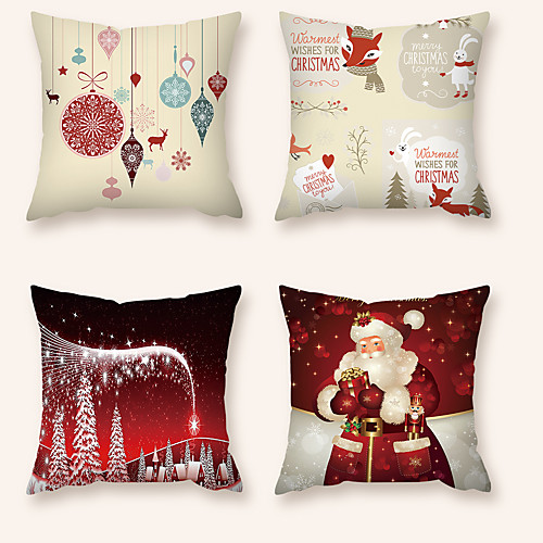 

Cushion Cover 4PCS Christmas Party Decoration Christmas Gift Short Plush Soft Decorative Square Throw Pillow Cover Cushion Case Pillowcase for Sofa Bedroom 45 x 45 cm (18 x 18) Superior Quality