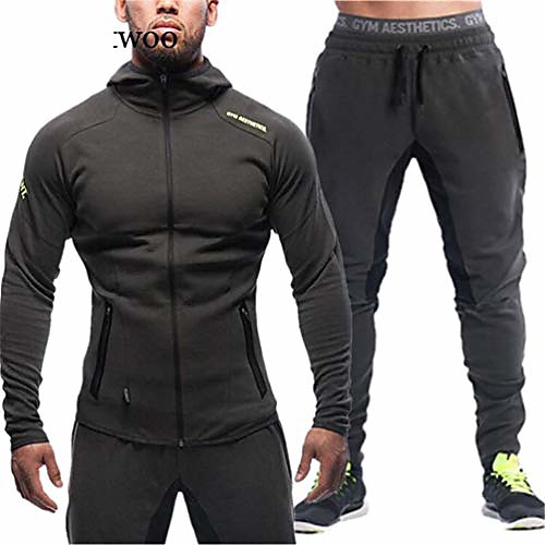 

men's sportswear running set jogging suits male tracksuit coat pants gym traning fitness 2pcs greyish red xxl