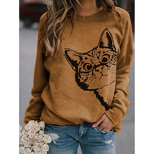 

Women's Pullover Sweatshirt Cat Graphic Animal Daily Casual Hoodies Sweatshirts Loose Blue Red Khaki