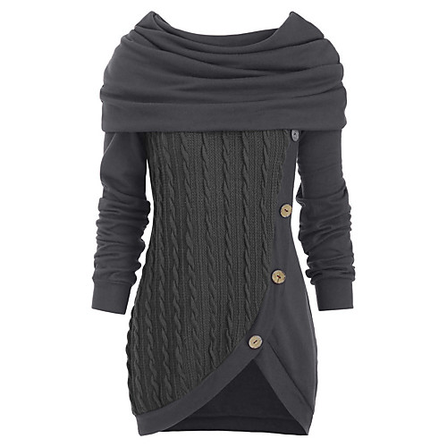 

Women's Stylish Knitted Color Block Sweater Long Sleeve Sweater Cardigans Hooded Cowl Fall Winter Black Blue Red