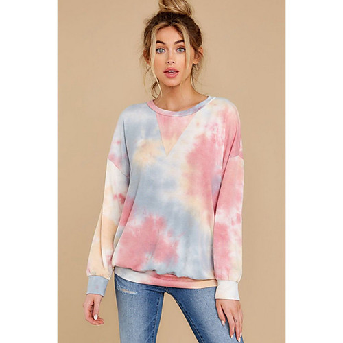 

Women's Pullover Sweatshirt Color Block Tie Dye Daily Active Casual Hoodies Sweatshirts Blushing Pink