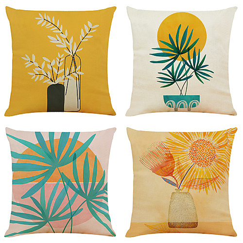 

Cushion Cover 4PC Linen Soft Decorative Square Throw Pillow Cover Cushion Case Pillowcase for Sofa Bedroom 45 x 45 cm (18 x 18 Inch) Superior Quality Mashine Washable