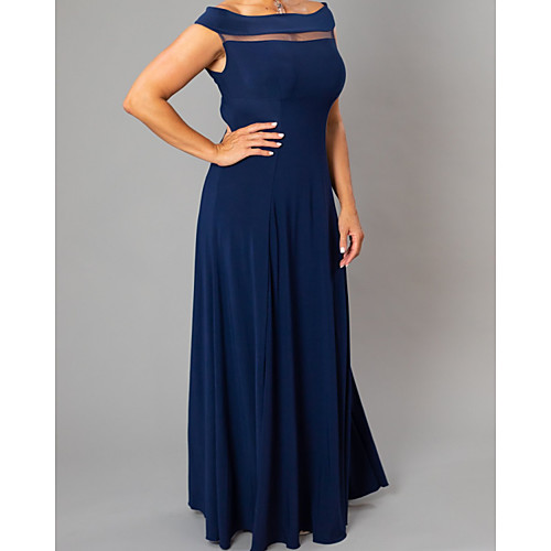 

Sheath / Column Mother of the Bride Dress Elegant Off Shoulder Floor Length Spandex Sleeveless with Pleats 2021