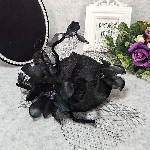 

Headpieces Wedding Tulle / Silk Like Satin / Net Fascinators / Hats / Headpiece with Cap / Floral / Trim 1 Piece Wedding / Horse Race Headpiece