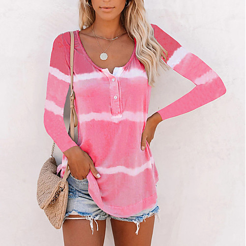 

Women's Blouse Shirt Striped Tie Dye Long Sleeve Print V Neck Tops Basic Top Purple Blushing Pink Orange
