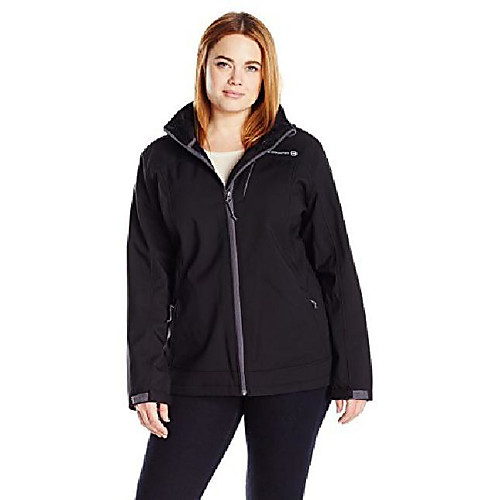 

women's plus size softshell cubic dobby active body jacket, black(mineral grey pop, 1x
