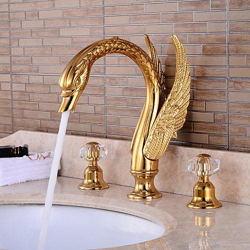 

Bathroom Sink Faucet - Widespread Golden and Oil-rubbed Bronze Widespread Two Handles Three HolesBath Taps