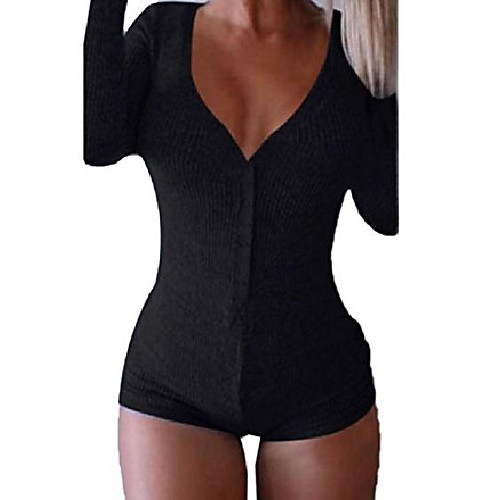 

tootless women v-neck classic fit bodycon long-sleeved rompers jumpsuits black s