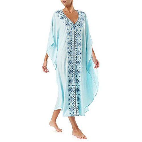 

women's white ethnic print kaftan maxi dress summer beach dress