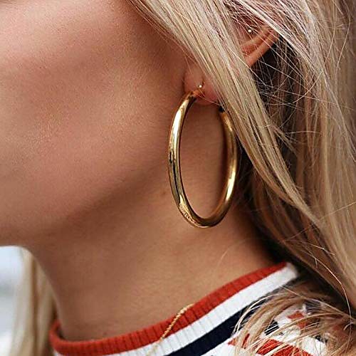 

gold hoop statement earrings princess style silver gold earrings gold moderm large thick hollow hoop earrings hoops light weight hoops earrings for women (silver)