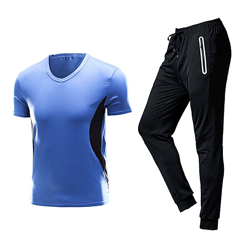 

Men's Patchwork Tracksuit Activewear Set Athletic Athleisure Short Sleeve 2pcs Breathable Quick Dry Moisture Wicking Fitness Gym Workout Running Walking Jogging Sportswear Normal Outfit Set Clothing