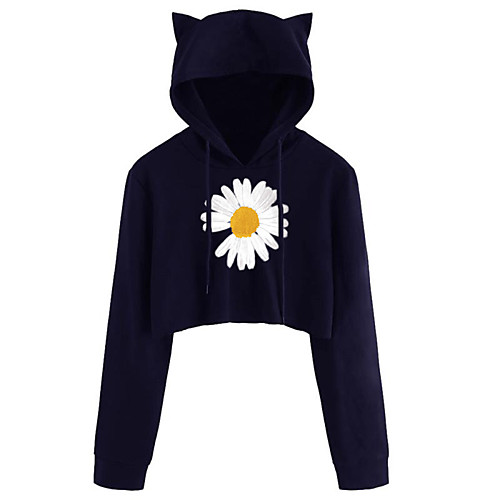 

Women's Pullover Hoodie Sweatshirt Cropped Sweatshirt Graphic Floral Crop Top Cat Ear Daily Basic Casual Hoodies Sweatshirts Black Red Army Green