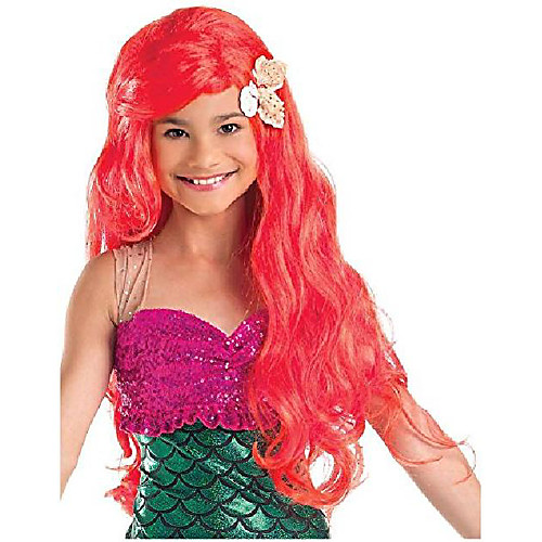 

kids red little mermaid wig with sea shells
