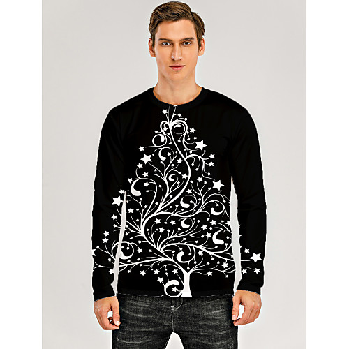 

Men's T shirt 3D Print Graphic 3D Print Long Sleeve Christmas Tops Black / White
