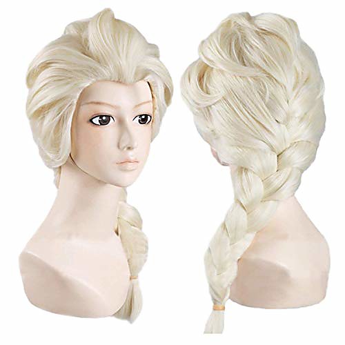 

elsa wig for frozen snow queen costume play & anime french braid cosplay wigs, for daily / halloween party, light creamy-white;