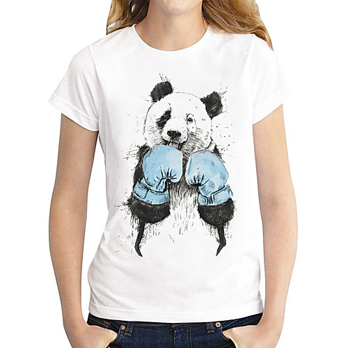 

Women's T-shirt Heart Graphic Prints Round Neck Tops Slim 100% Cotton Basic Top Panda White