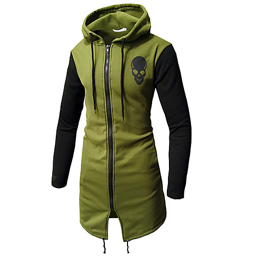 

mens casual skull printed zip up long sleeve fashion hoodie hooded long trench coat jacket parka zipper black