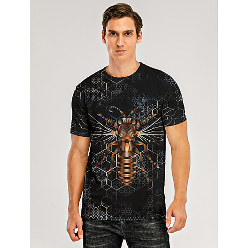 

Men's T shirt 3D Print Graphic 3D Animal Print Short Sleeve Daily Tops Black