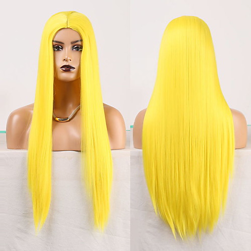 

Cosplay Costume Wig Synthetic Wig Straight Natural Straight Middle Part Wig Long Yellow Synthetic Hair Women's Odor Free Fashionable Design Soft Yellow / Heat Resistant