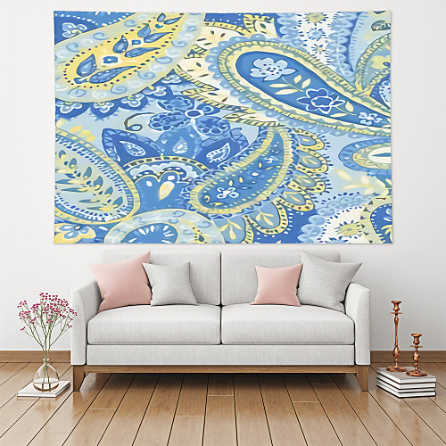 

Wall Tapestry Art Decor Blanket Curtain Picnic Table Cloth Hanging Home Bedroom Living Room Decoration Polyester Paisley Geometric Blue Plant