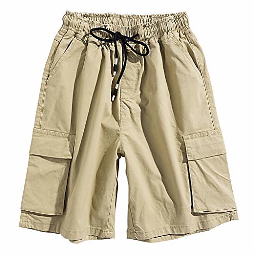 

men's shorts casual summer outdoors pocket overalls elastic waist cargo work trousers beach baggy shorts pant khaki m