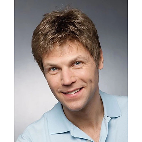 

Synthetic Wig Toupees Straight Pixie Cut Wig Short Light Brown Lace Synthetic Hair 8 inch Men's Heat Resistant Brown hairjoy