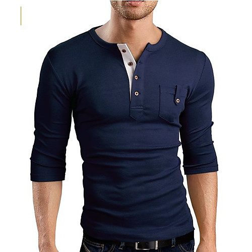 

men henley shirts long sleeve plain t shirt casual slim fit v-neck tee tops with pocket d-blue xl