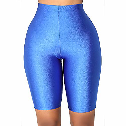 

biker shorts for women neon bright active biker yoga shorts knee length (large, blue)