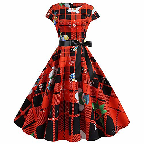

women's dresses 1950s retro vintage casual christmas dresses cocktail party short sleeve swing dress