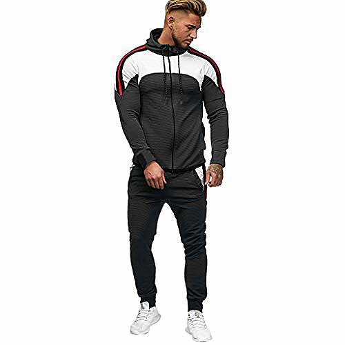 

men's jogging full tracksuit hoodies gym contrast fleece joggers set tracksuit top & bottoms set gray