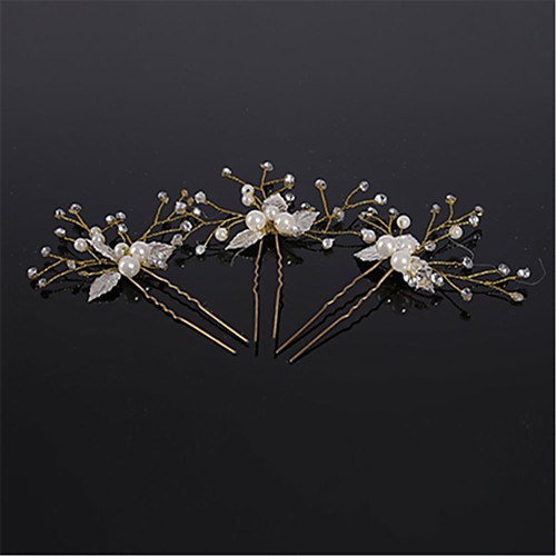 

Imitation Pearl / Rhinestone / Alloy Headpiece / Hair Pin with Rhinestone / Imitation Pearl 3 Pieces Wedding Headpiece