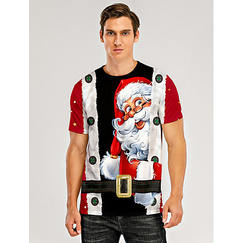 

Men's T shirt 3D Print Graphic 3D Print Short Sleeve Christmas Tops Black / Red