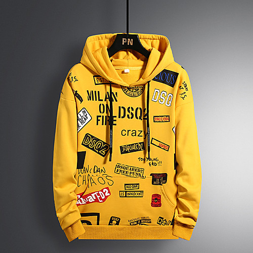 

Men's Pullover Hoodie Sweatshirt Graphic Party Casual Hoodies Sweatshirts White Black Yellow