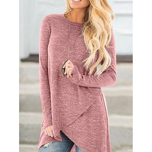 

Women's T Shirt Dress Tee Dress Short Mini Dress Black Blushing Pink Gray Light Blue Long Sleeve Solid Color Layered Patchwork Fall Winter Round Neck Casual 2021 S M L XL XXL 3XL 4XL 5XL