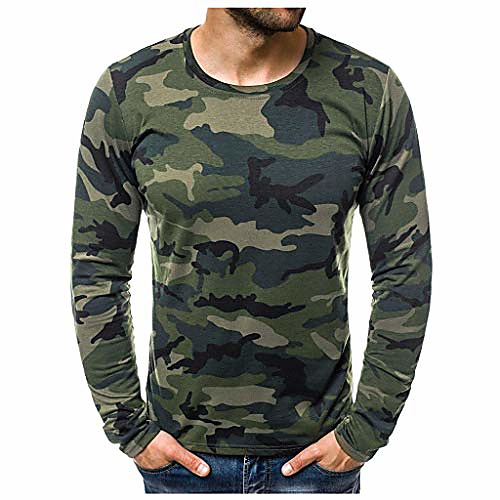 

mens long sleeve camo performance t-shirt casual fitness stretch military tee (s, army green)