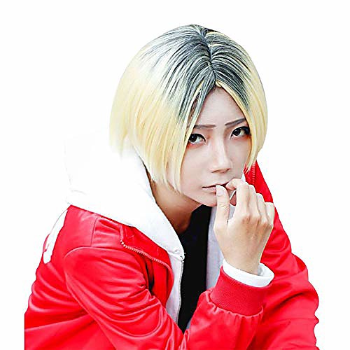 

hsiu anime haikyuu!! kenma kozume cosplay wig short yellow costume play wigs halloween costumes hair. (black gradient light yellow)