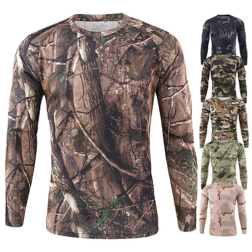 

Men's Hunting T-shirt Outdoor Breathable Quick Dry Outdoor Sweat wicking Fall Spring Summer Camo Top Cotton Camping / Hiking Hunting Fishing Black Army Green Camouflage