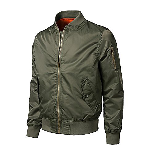 

men zipper outwear autumn winter casual solid bomber jacket(green,s)