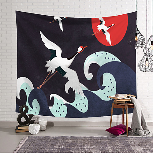 

Chinese Style Wall Tapestry Art Decor Blanket Curtain Hanging Home Bedroom Living Room Decoration Polyester Crane Sun Sea Wave