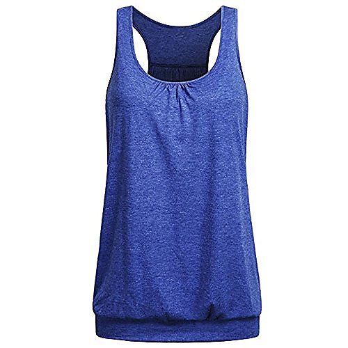 

womens sleeveless yoga vest loose casual round neck workout tank top blouse(dark blue,2xl)